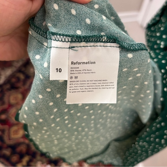 REFORMATION Green Polka Dot Lumiere Dress 10 - Picture 3 of 8